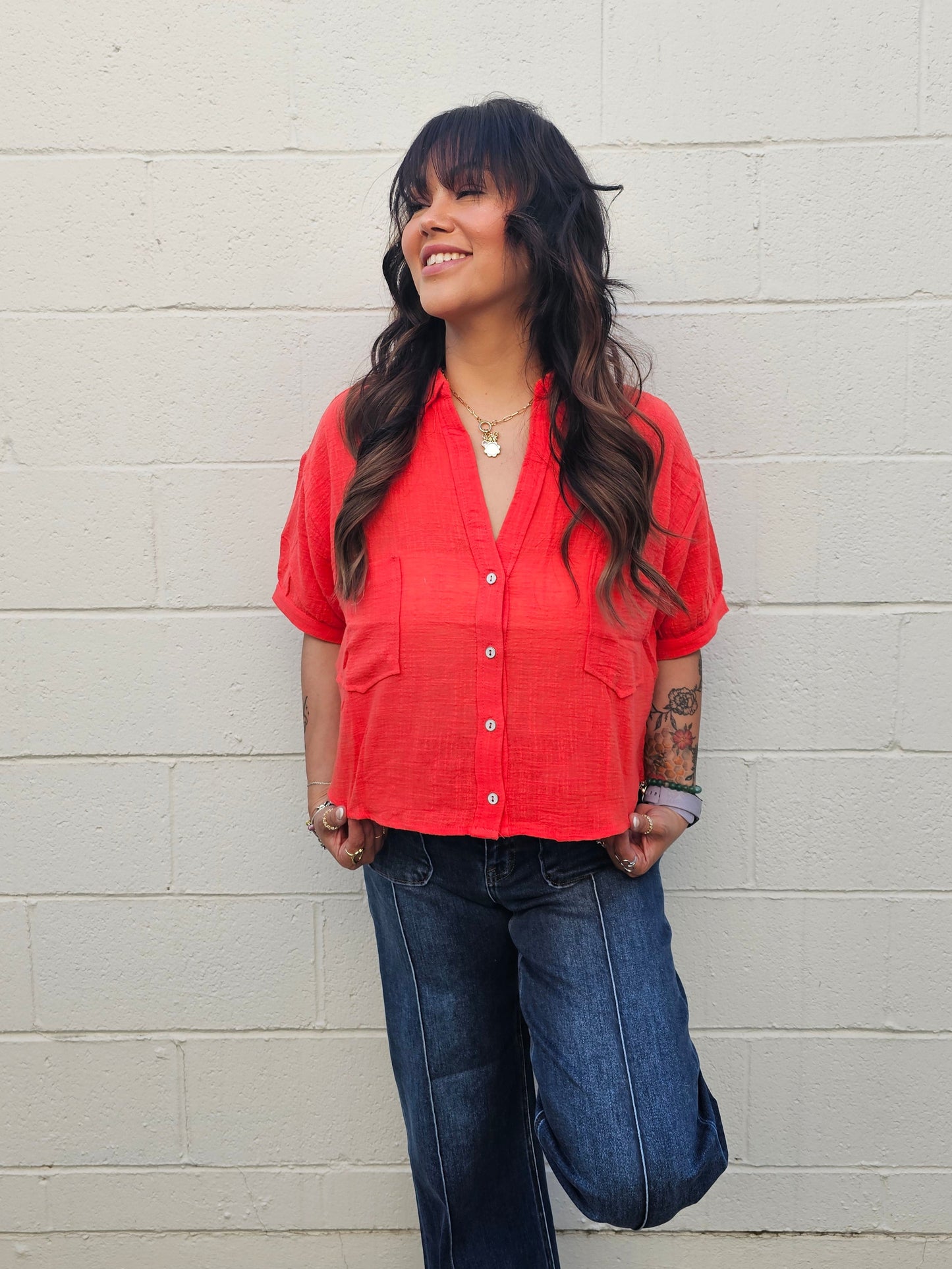 Golden Sunset Crop Button Up