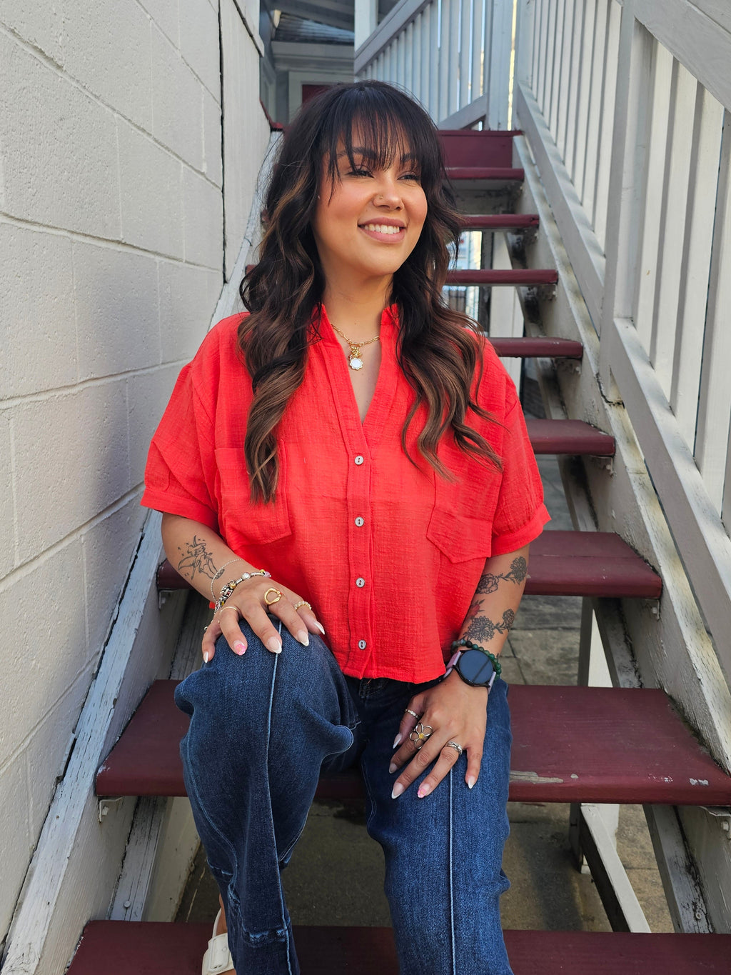 Golden Sunset Crop Button Up