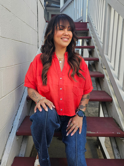 Golden Sunset Crop Button Up