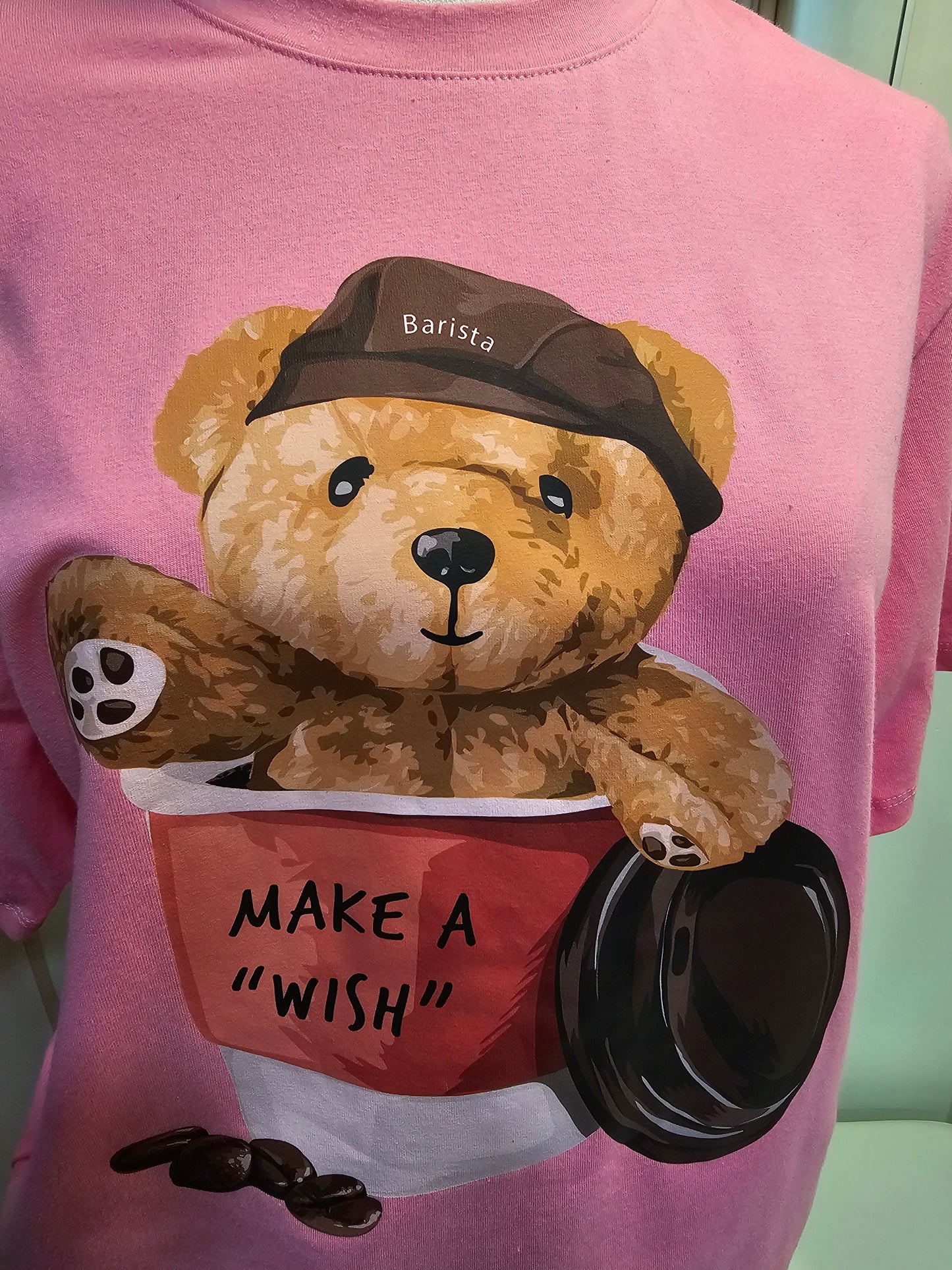 Coffee Bear Graphic Tee- Pink