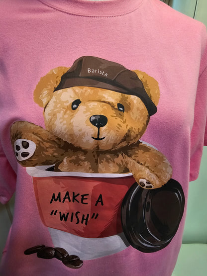 Coffee Bear Graphic Tee- Pink
