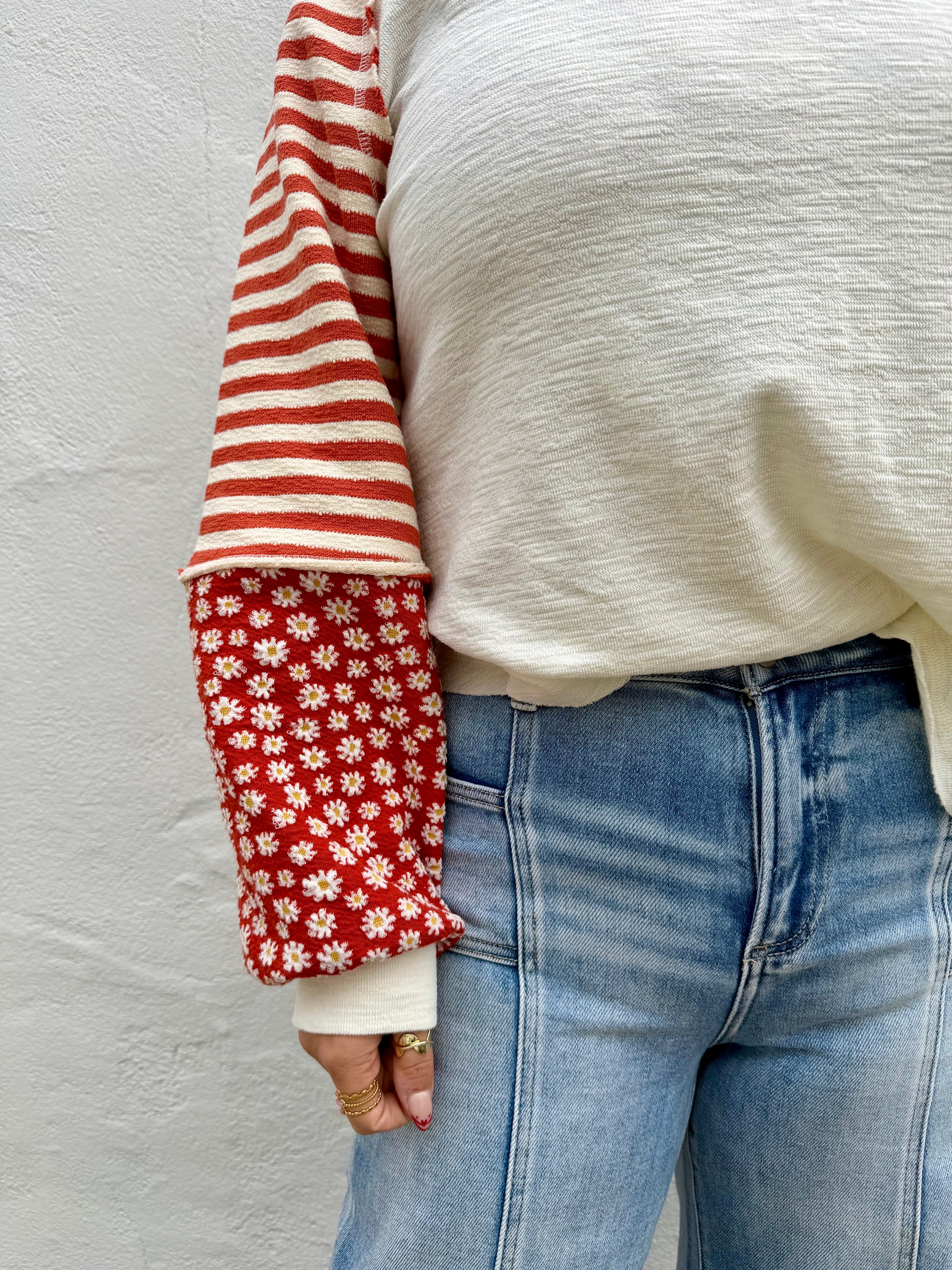Midnight Bloom Pullover- Red