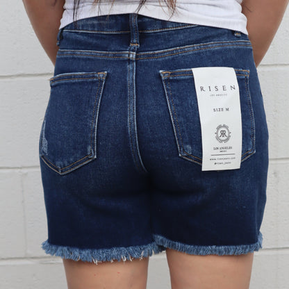 Midnight Ripped Denim Shorts