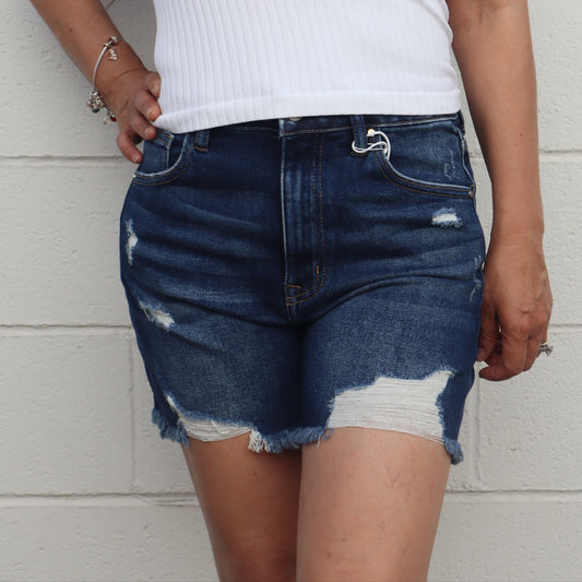 Midnight Ripped Denim Shorts